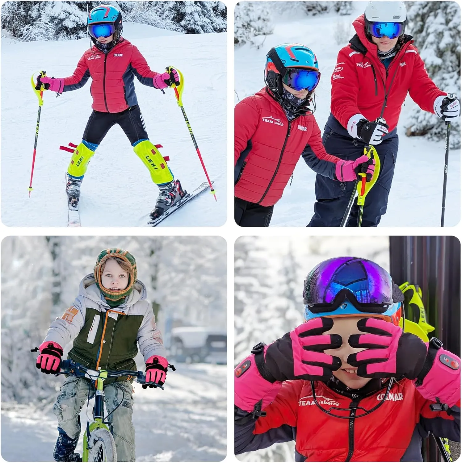Kids Heated Ski Gloves, 3-Heat Settings, Rechargeable, Water Resistant, Windproof, Ideal for Skiing, Snowball Fights, Cycling