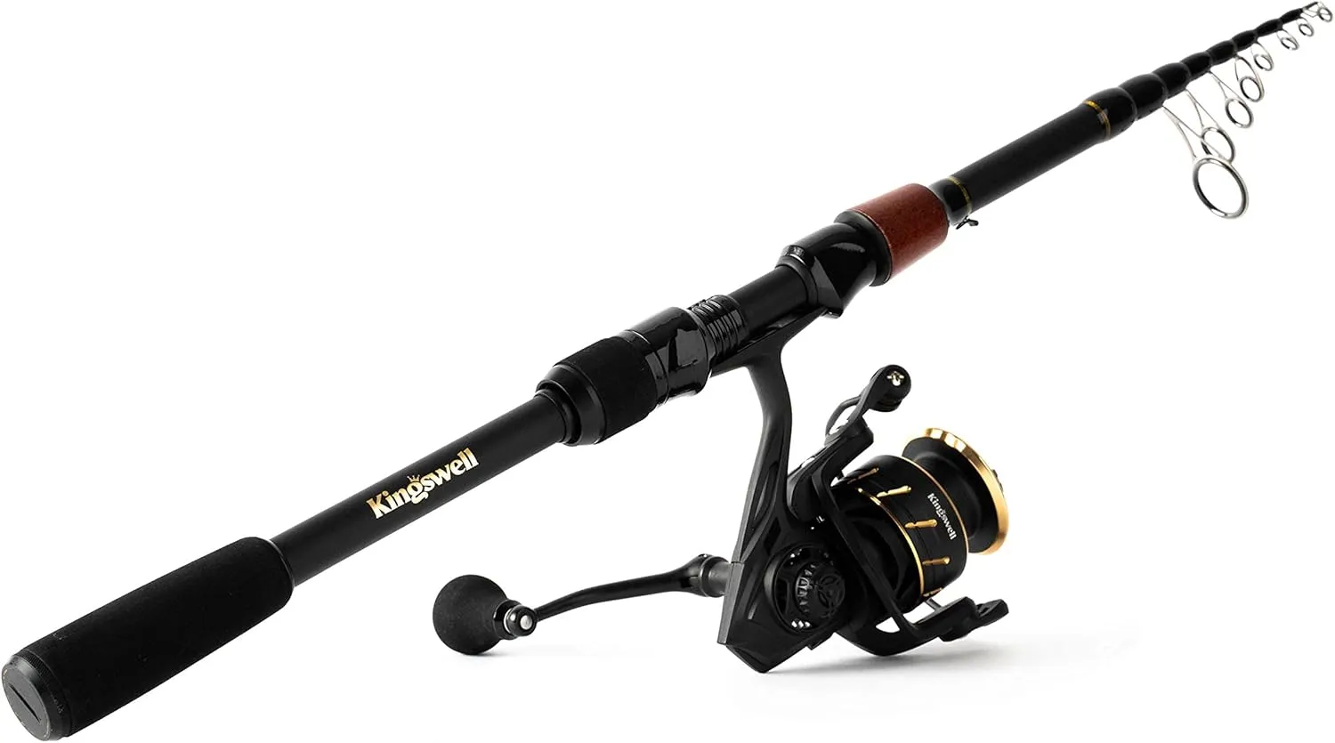 KINGSWELL Telescopic Fishing Rod and Reel Combo, Premium Graphite Carbon Collapsible Fishing Pole with Spinning Reel, Portable Travel kit for Adults Kids