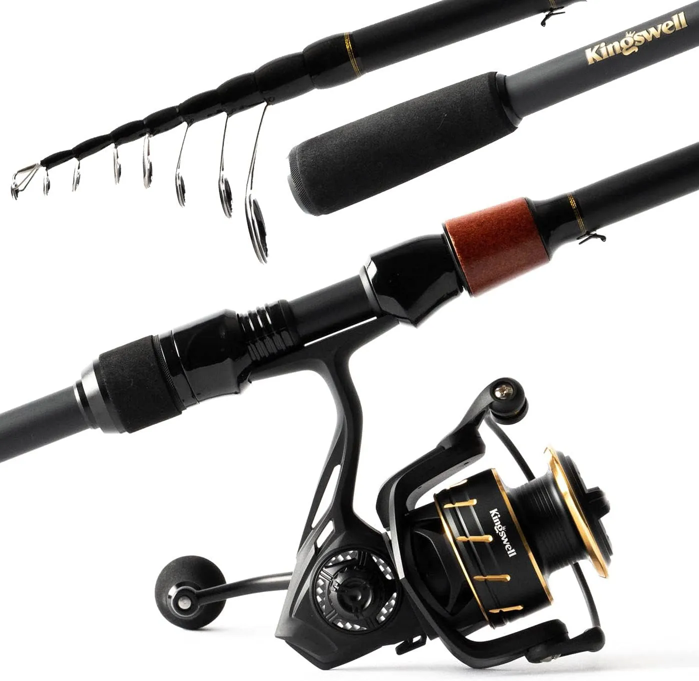 KINGSWELL Telescopic Fishing Rod and Reel Combo, Premium Graphite Carbon Collapsible Fishing Pole with Spinning Reel, Portable Travel kit for Adults Kids