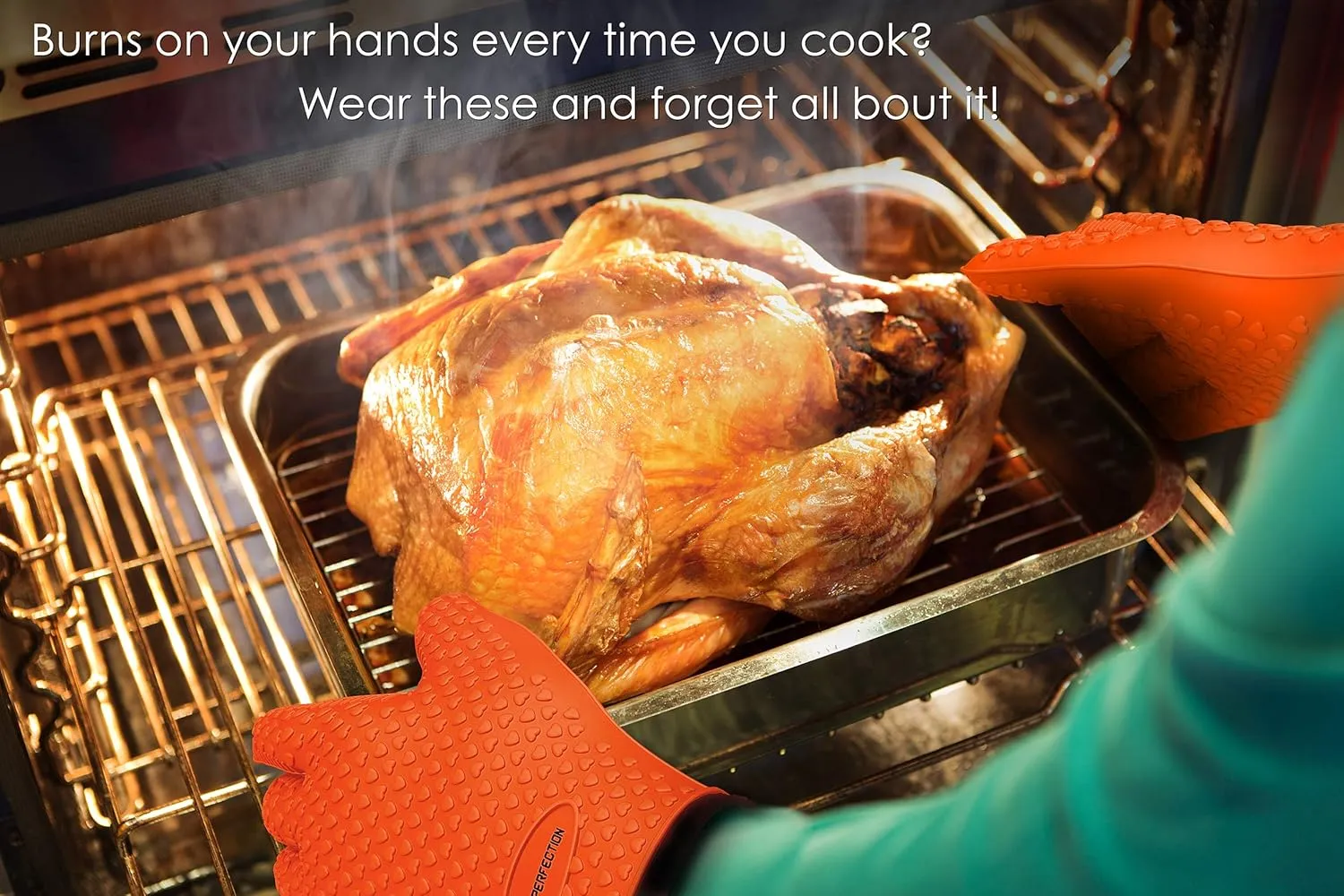 KITCHEN PERFECTION Silicone Smoker Oven Gloves -Extreme Heat Resistant BBQ Gloves -Handle Hot Food Right on Your Grill Fryer Pit|Waterproof Oven Mitts |Superior Value Set 3 Bonuses