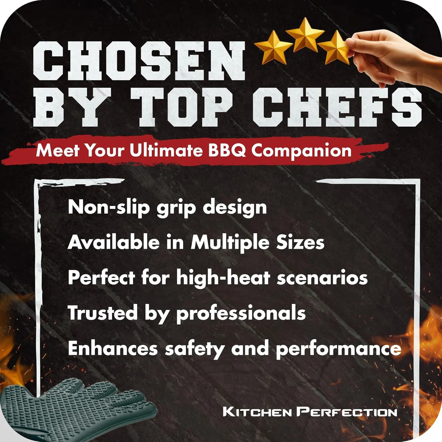 KITCHEN PERFECTION Silicone Smoker Oven Gloves -Extreme Heat Resistant BBQ Gloves -Handle Hot Food Right on Your Grill Fryer Pit|Waterproof Oven Mitts |Superior Value Set 3 Bonuses