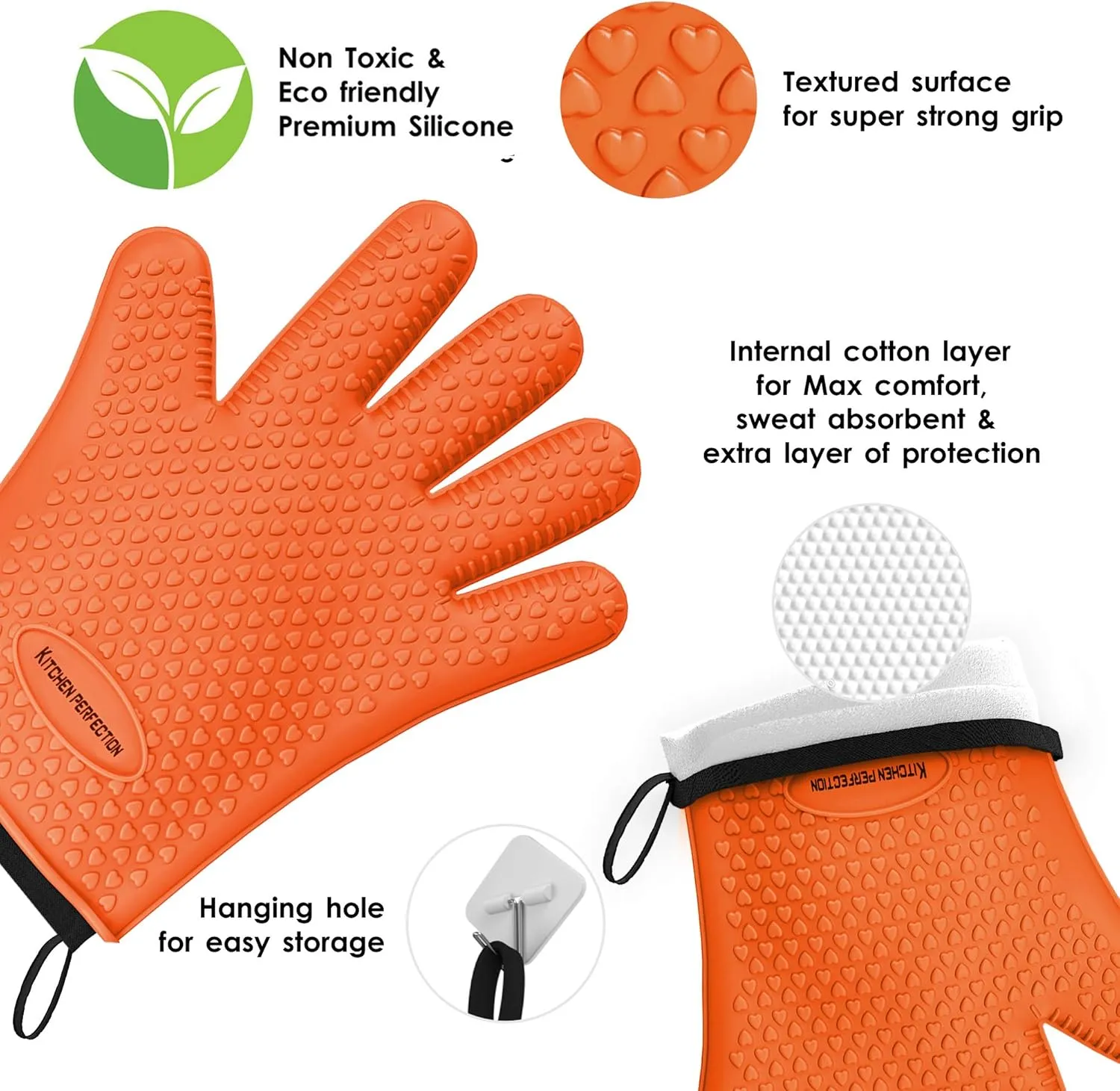 KITCHEN PERFECTION Silicone Smoker Oven Gloves -Extreme Heat Resistant BBQ Gloves -Handle Hot Food Right on Your Grill Fryer Pit|Waterproof Oven Mitts |Superior Value Set 3 Bonuses