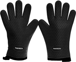 KITCHEN PERFECTION Silicone Smoker Oven Gloves -Extreme Heat Resistant BBQ Gloves -Handle Hot Food Right on Your Smoker Grill Fryer Pit|Waterproof Oven Mitts Grill Gloves |Superior Value Set 3 Bonuses