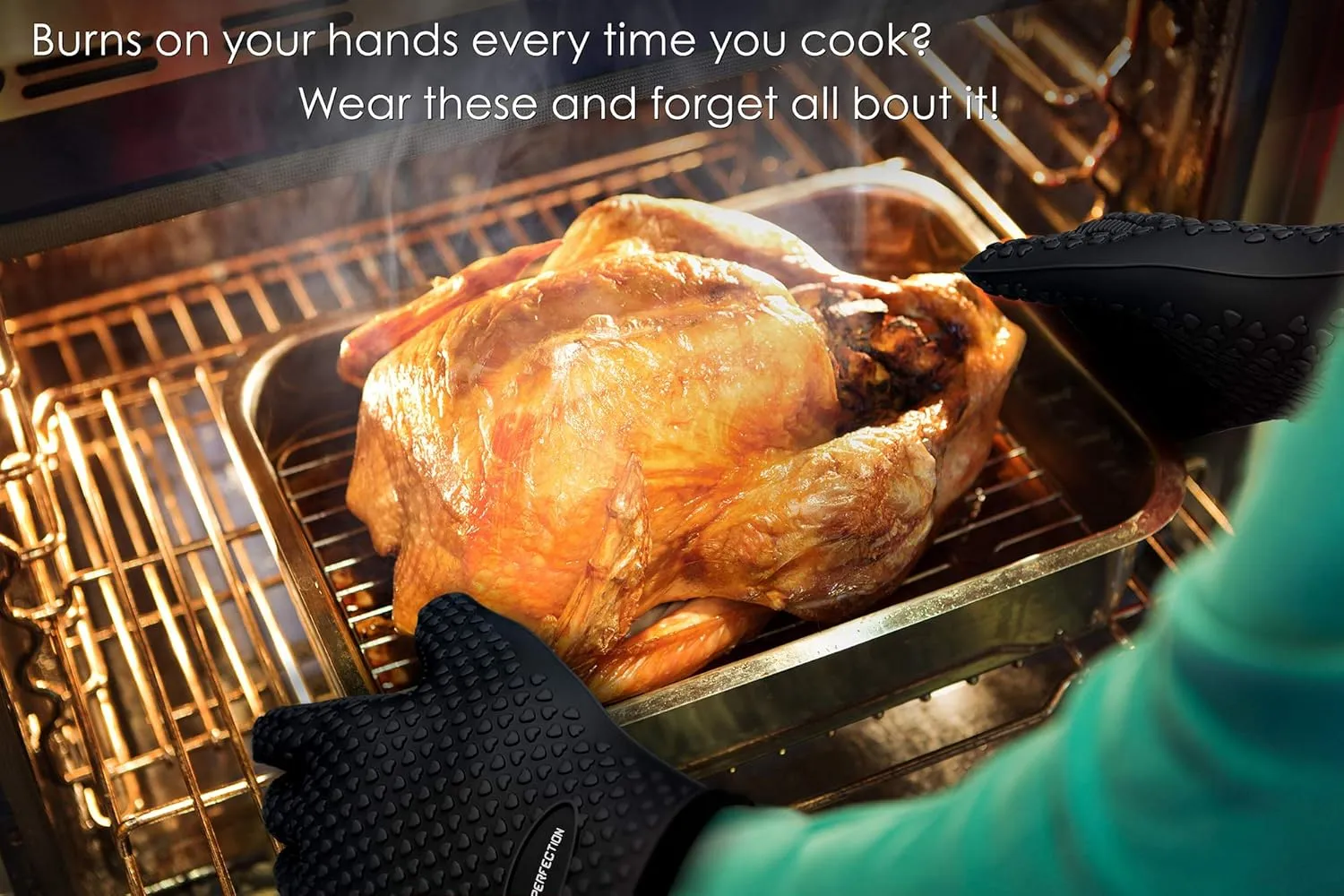 KITCHEN PERFECTION Silicone Smoker Oven Gloves -Extreme Heat Resistant BBQ Gloves -Handle Hot Food Right on Your Smoker Grill Fryer Pit|Waterproof Oven Mitts Grill Gloves |Superior Value Set 3 Bonuses