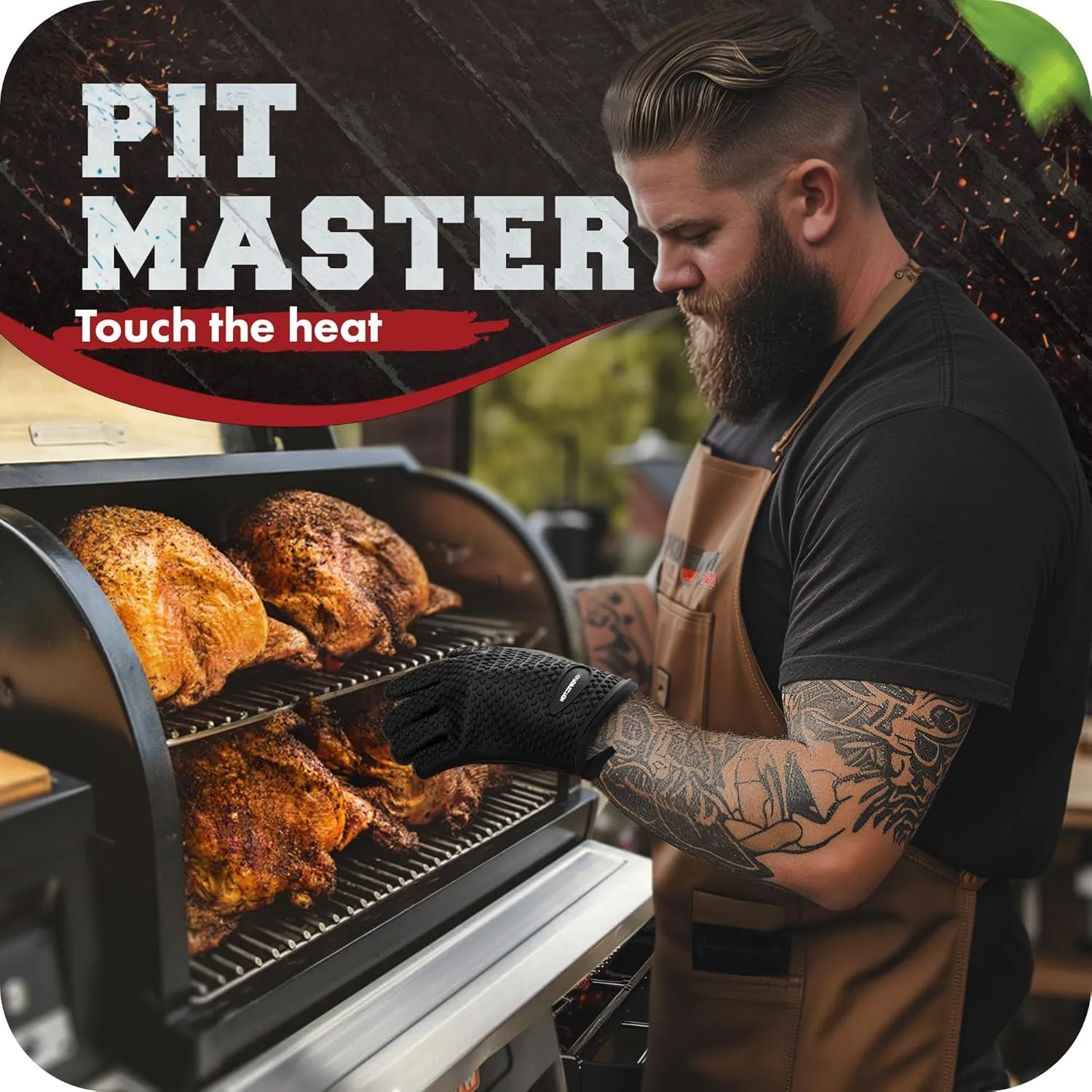 KITCHEN PERFECTION Silicone Smoker Oven Gloves -Extreme Heat Resistant BBQ Gloves -Handle Hot Food Right on Your Smoker Grill Fryer Pit|Waterproof Oven Mitts Grill Gloves |Superior Value Set 3 Bonuses