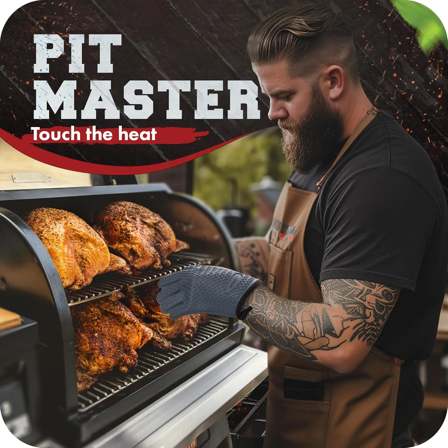 Kitchen perfection XL Silicone Smoker Oven Gloves for Women -Extreme Heat Resistant BBQ Gloves -Handle Hot Food Right on Your Grill Fryer&Pit|Waterproof Grilling Cooking Mitts|Superior Set 3 Bonuses