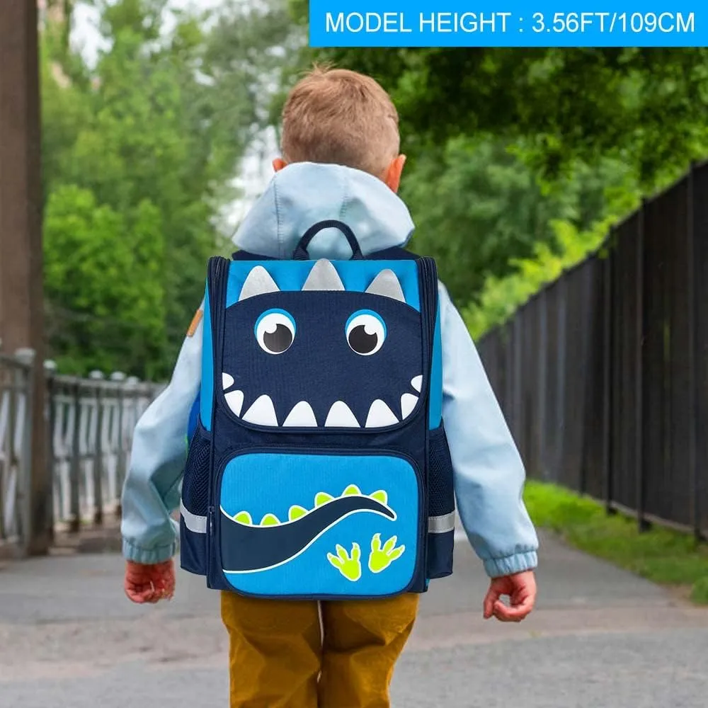 KLFVB 3PCS Backpack for Girls and Boys, 15" Unicorn Dinosaur Bookbag with Lunch Box, Kids Preschool School bag