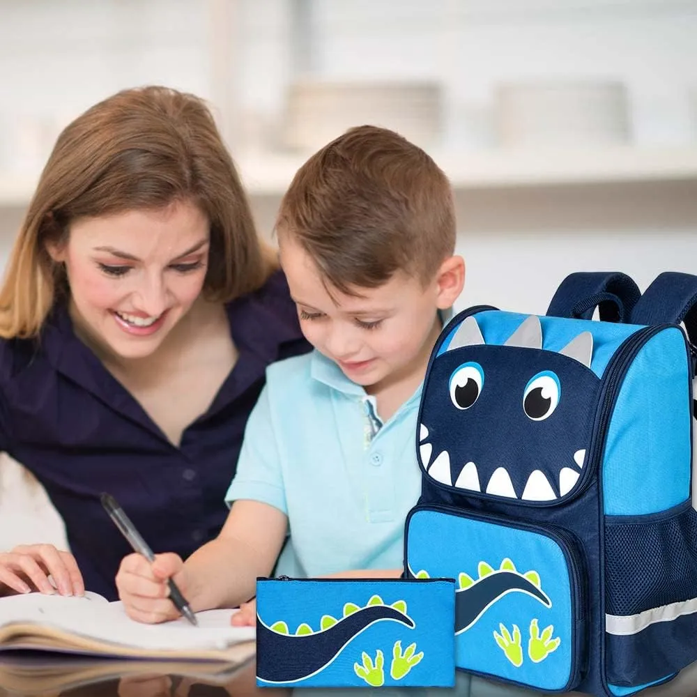 KLFVB 3PCS Backpack for Girls and Boys, 15" Unicorn Dinosaur Bookbag with Lunch Box, Kids Preschool School bag
