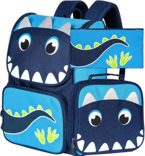 KLFVB 3PCS Backpack for Girls and Boys, 15" Unicorn Dinosaur Bookbag with Lunch Box, Kids Preschool School bag
