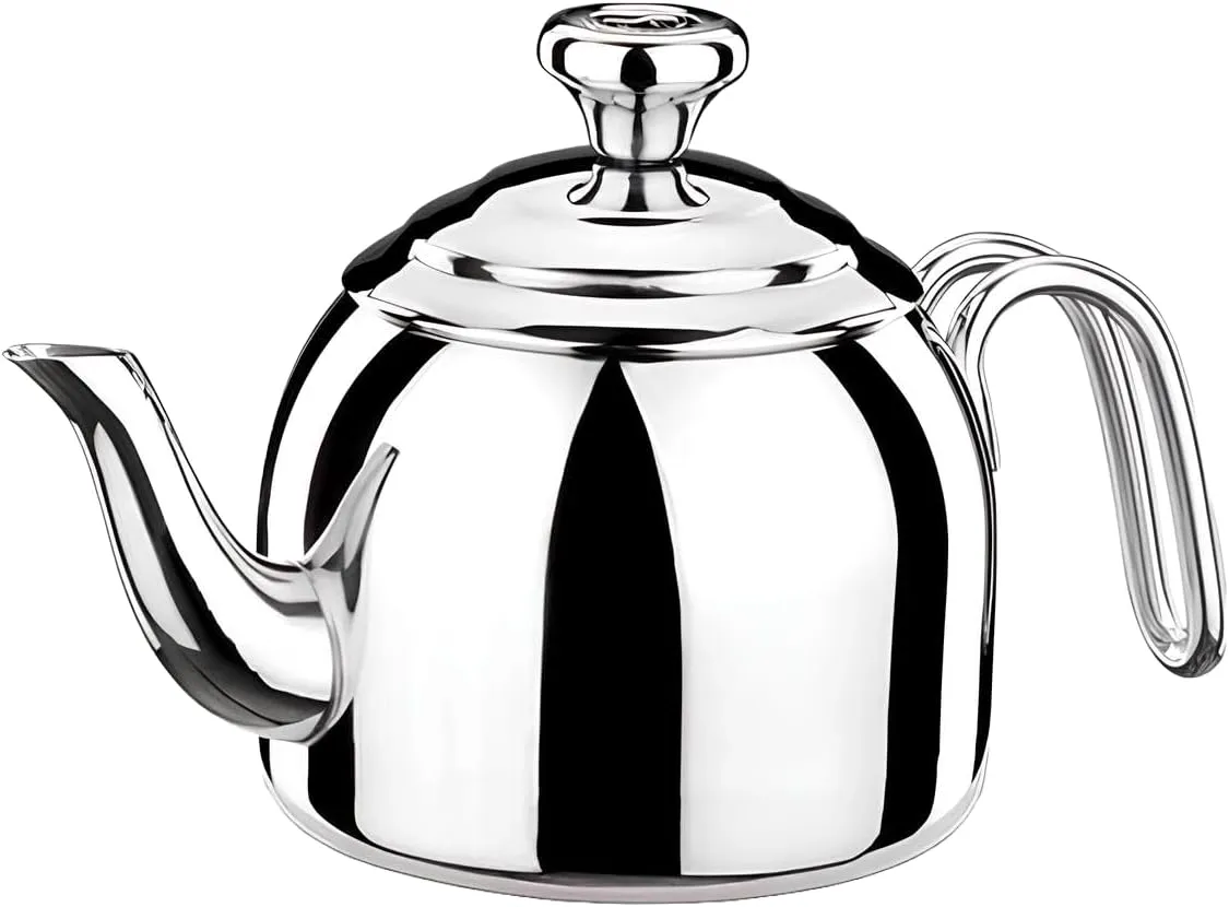 Korkmaz A051 Droppa Turkish Teapot for Stovetop 18/10 Stainless Steel Teapot Heat Resistant Handle, Tea Kettle with 37 fl oz (1100ml)