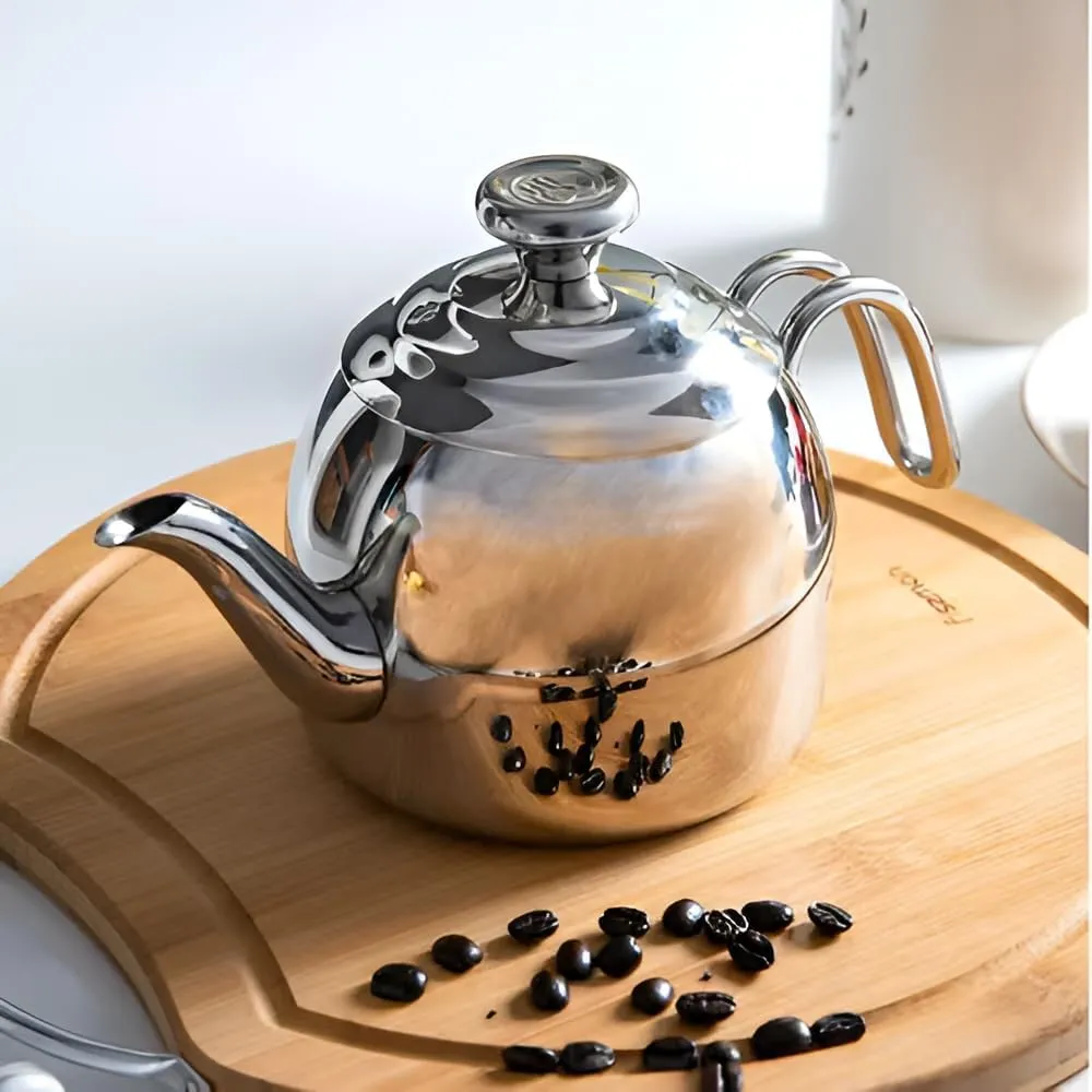 Korkmaz A051 Droppa Turkish Teapot for Stovetop 18/10 Stainless Steel Teapot Heat Resistant Handle, Tea Kettle with 37 fl oz (1100ml)