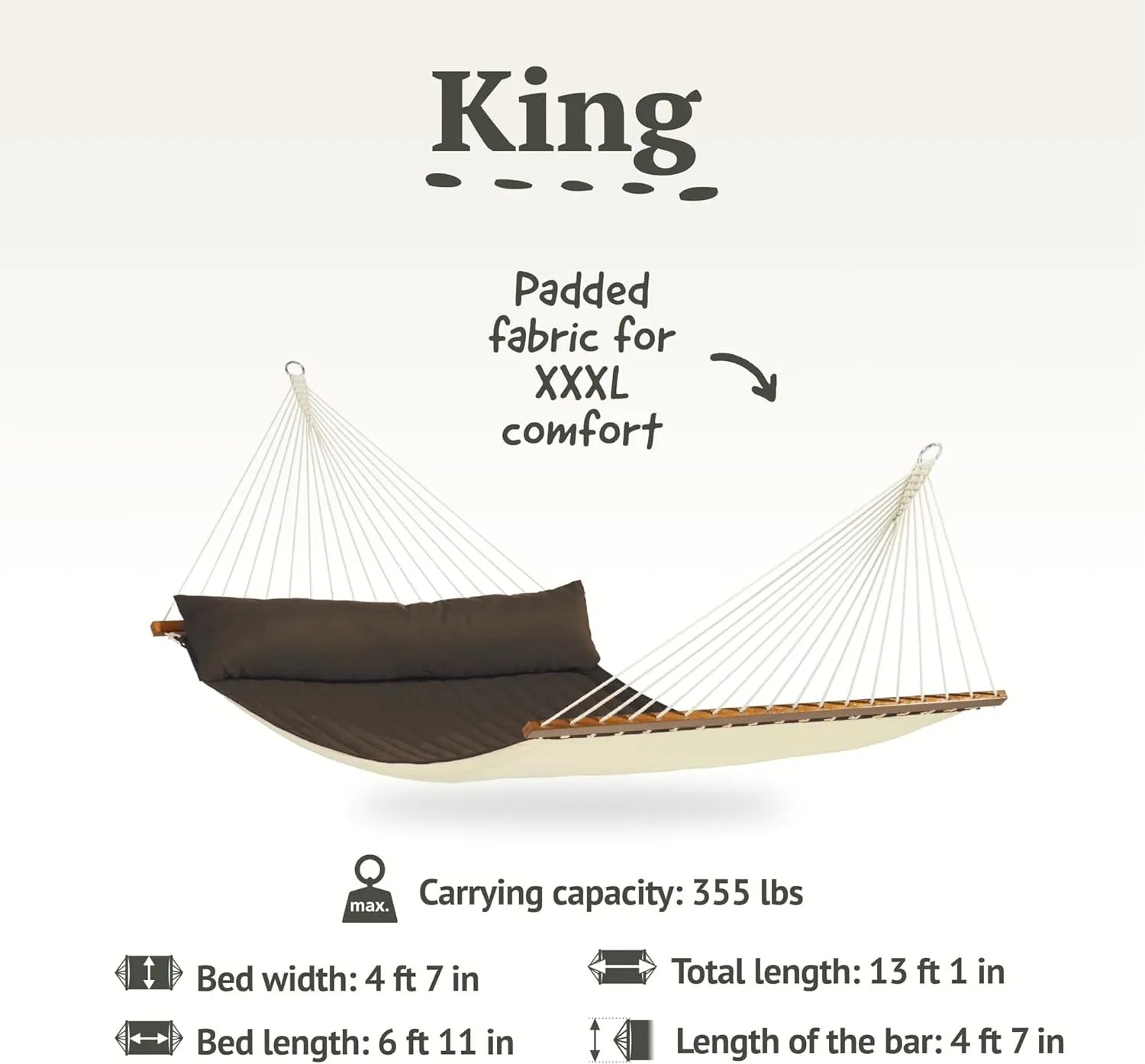LA SIESTA Alabama Arabica - Weather-Resistant Quilted Spreader Bar Hammock Size King