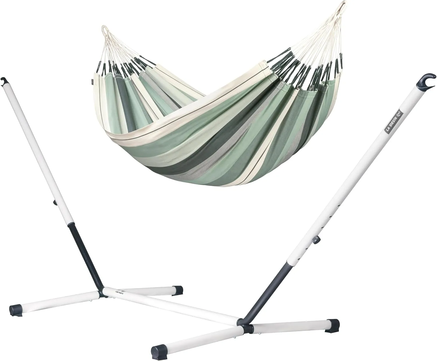 LA SIESTA® Modesta Organic Cotton Hammock & Steel Stand - Indoor Outdoor Hammock with Stand, Portable Hammock with Stand for Outside Patio Bed - 2 Person Hammock Swing, Large Double Hammock - Olive