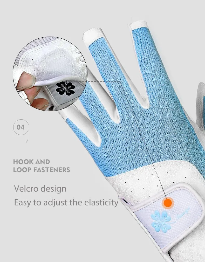 Ladies Golf Gloves with Open Finger for Women - PU Fiber Material, Breathable Design, Elastic Mesh, Touchscreen & Slip-Resistant Palm, Magic Adjustable Strap, Perfect for Golfing （TYS-026）