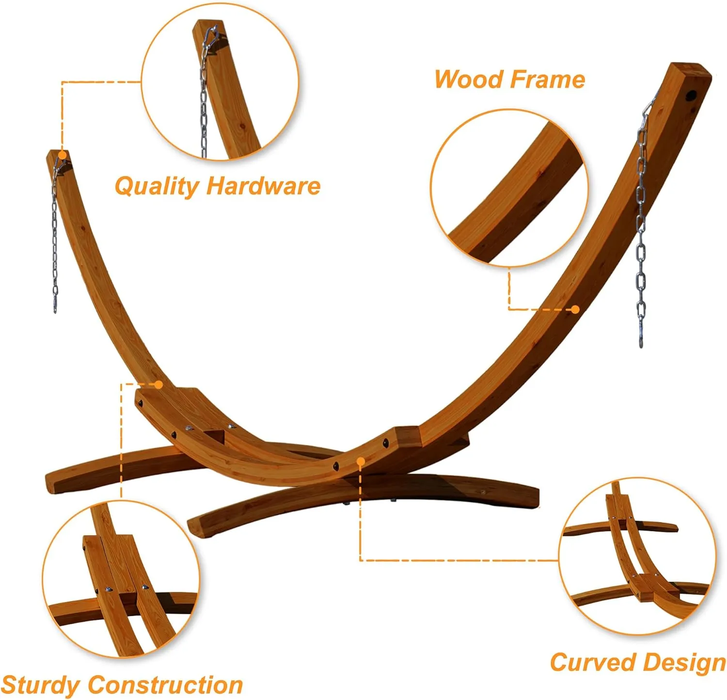 Lazy Daze Hammocks 12 FT Double Quilted Fabric Hammock and 13 FT Brown Wooden Arc Stand, with Spreader Bar, Removable Pillow, 2 Person Hammock for Outdoor Patio Poolside, 450 lb Capacity, Navy Blue
