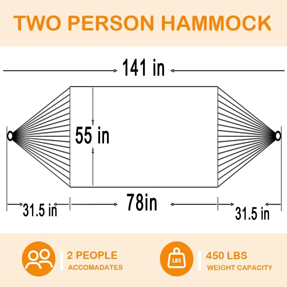 Lazy Daze Hammocks 12 FT Quilted Fabric Double Hammock with Spreader Bars and Detachable Pillow, 450 LBS Weight Capacity, Beaches Stripe