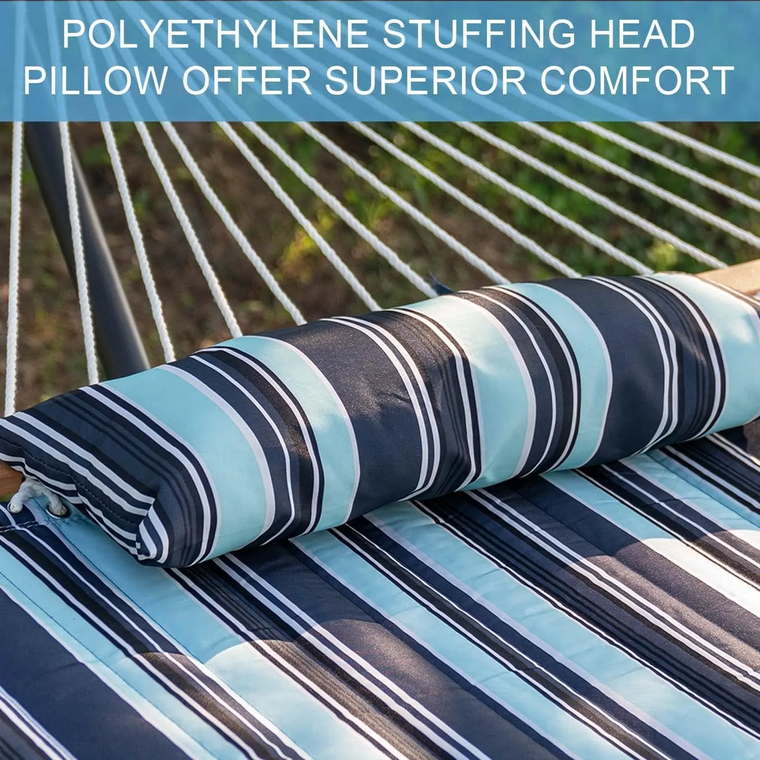 Lazy Daze Hammocks 12FT Quilted Fabric Hammock with Pillow, Double 2 Person Hammock with Spreader Bar for Outdoor Outside Patio Garden Yard Pool Beach QFH034