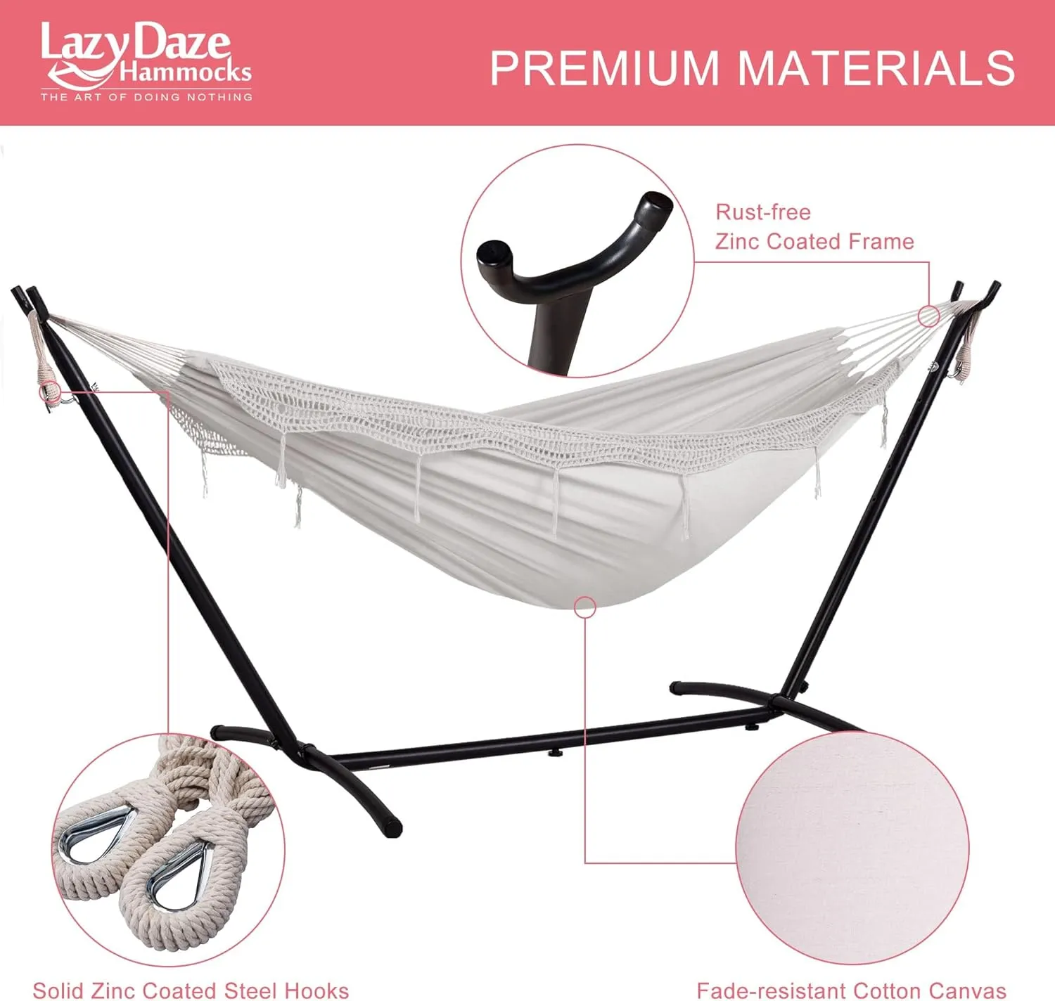 Lazy Daze Hammocks 9FT Double Hammock with Sturdy Steel Stand and Durable Fabric, Camping Lace Hammocks Include Portable Carrying Case, 450 LBS Capacity