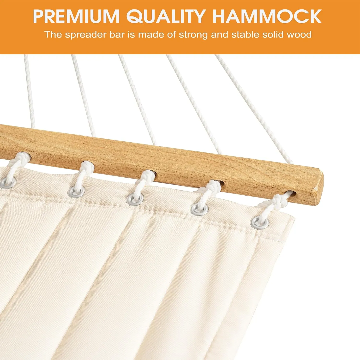 Lazy Daze Hammocks Outside 12 FT Double Quilted Hammock with Stand Included Curved Metal Heavy Duty Hammock Stand and Pillow for Outdoor 450 Lbs Capacity, Cream