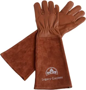 Leather Gardening Gloves for Women & Men, Long Garden Gloves, Cowhide Gauntlet Rose Pruning Thorn Resistant, Forearm Protection, Medium, Brown