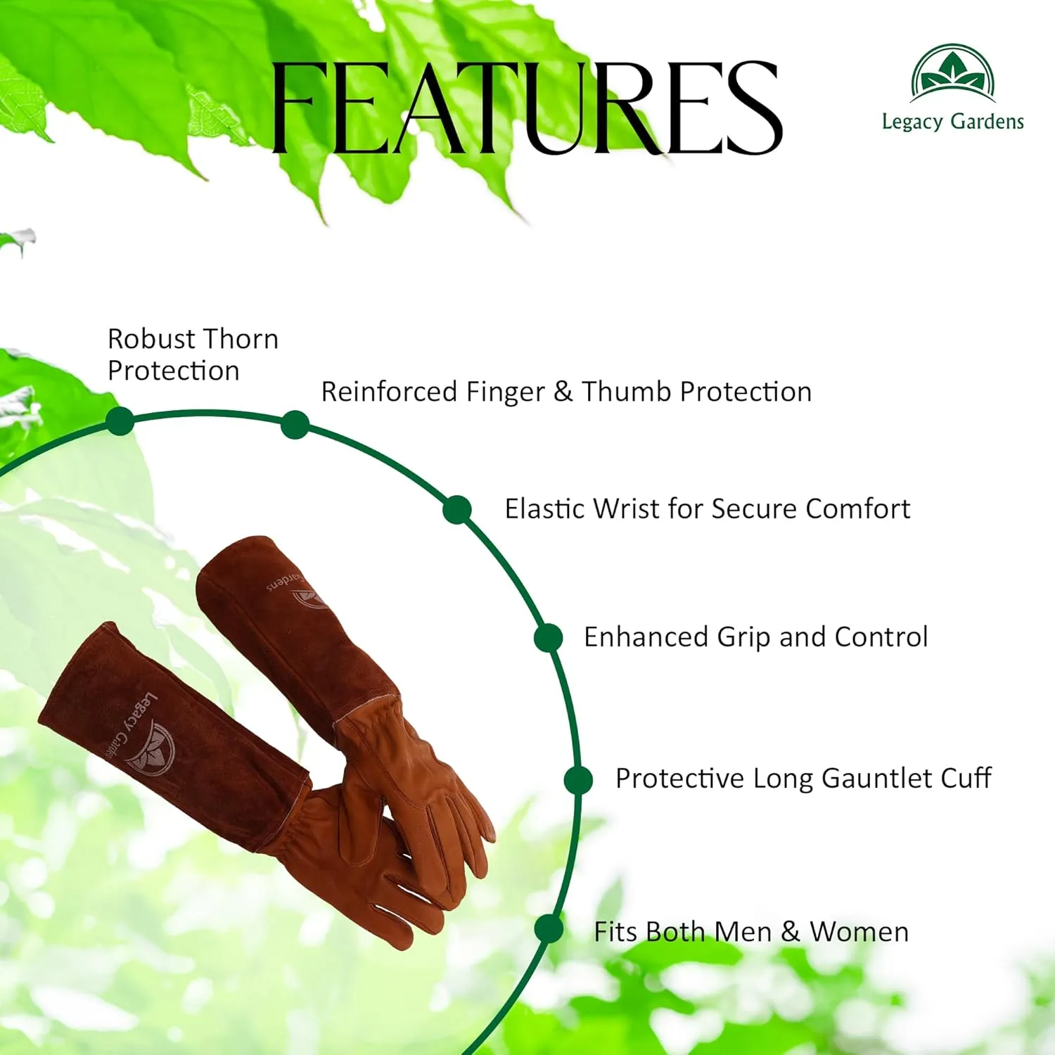 Leather Gardening Gloves for Women & Men, Long Garden Gloves, Cowhide Gauntlet Rose Pruning Thorn Resistant, Forearm Protection, Medium, Brown