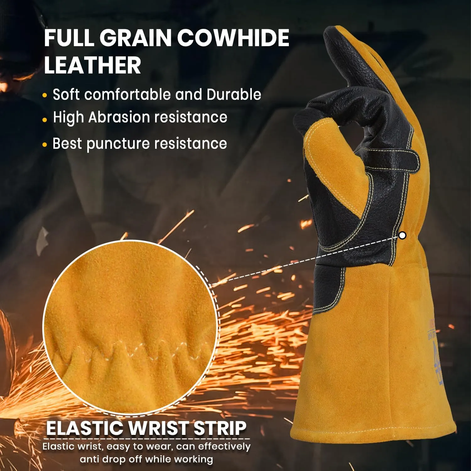 Leather Welding Gloves 13 inches Fire Heat Resistant Welder Glove For Mig Forge Stick BBQ Grill Kevlar Stitching