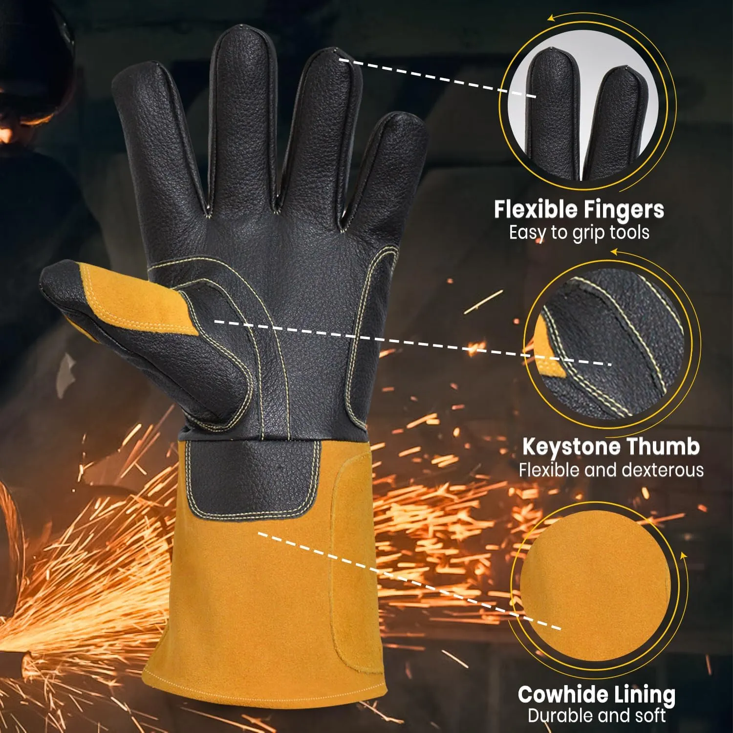 Leather Welding Gloves 13 inches Fire Heat Resistant Welder Glove For Mig Forge Stick BBQ Grill Kevlar Stitching