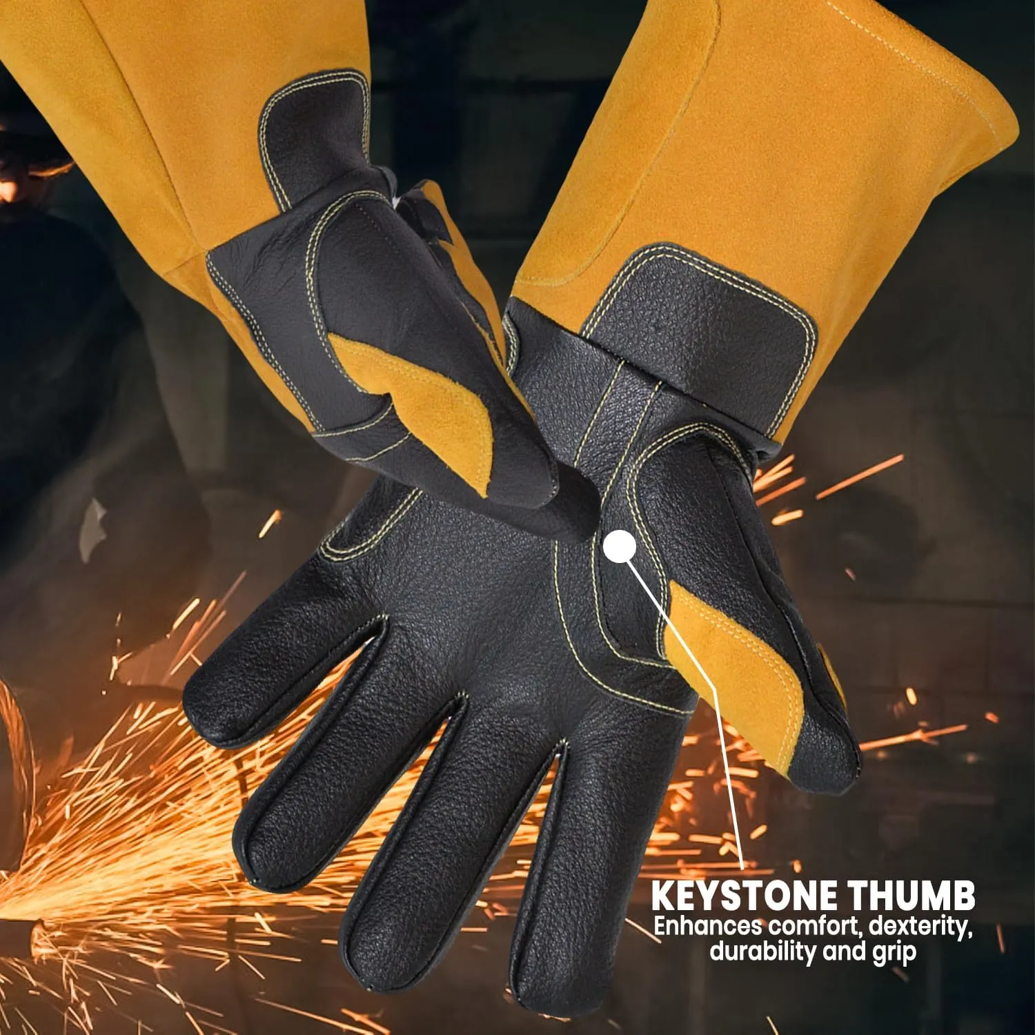 Leather Welding Gloves 13 inches Fire Heat Resistant Welder Glove For Mig Forge Stick BBQ Grill Kevlar Stitching