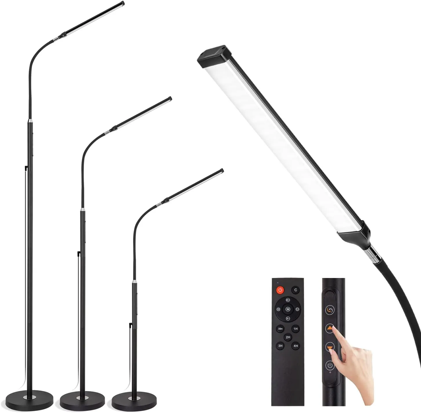 LED Floor Lamp with Remote Touch Control,Dimmable 18W Pole Lamps for Living Room,70'' Adjustable Height Standing Reading Light with 10 Brightness/5 Timer/3 Colors for Lash Tatto Esthetician