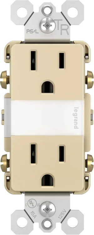Legrand radiant NTL885TRICC6 15 Amp Adjustable LED Night Light Outlet, Tamper Resistant Decorator Receptacle, Optional Louver, Ivory (1 Count)