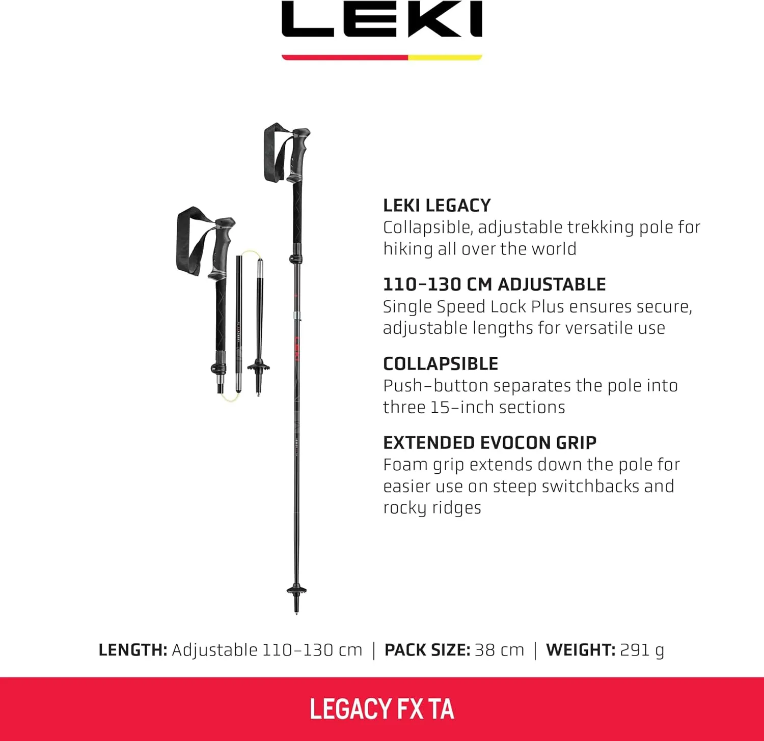 LEKI Legacy FX TA Aluminum Collapsible Lightweight Walking Poles for Trekking & Hiking