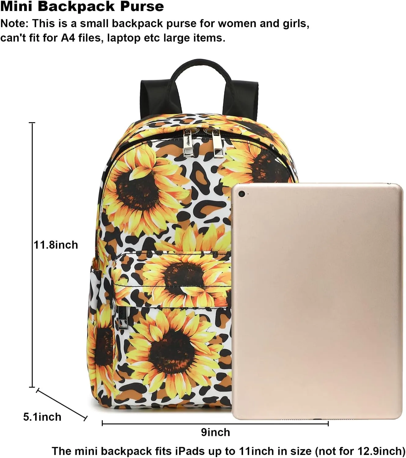Leopard Sunflower Mini Backpack Women Girls, Small Backpack Purse for Adults Teens Kids School Travel