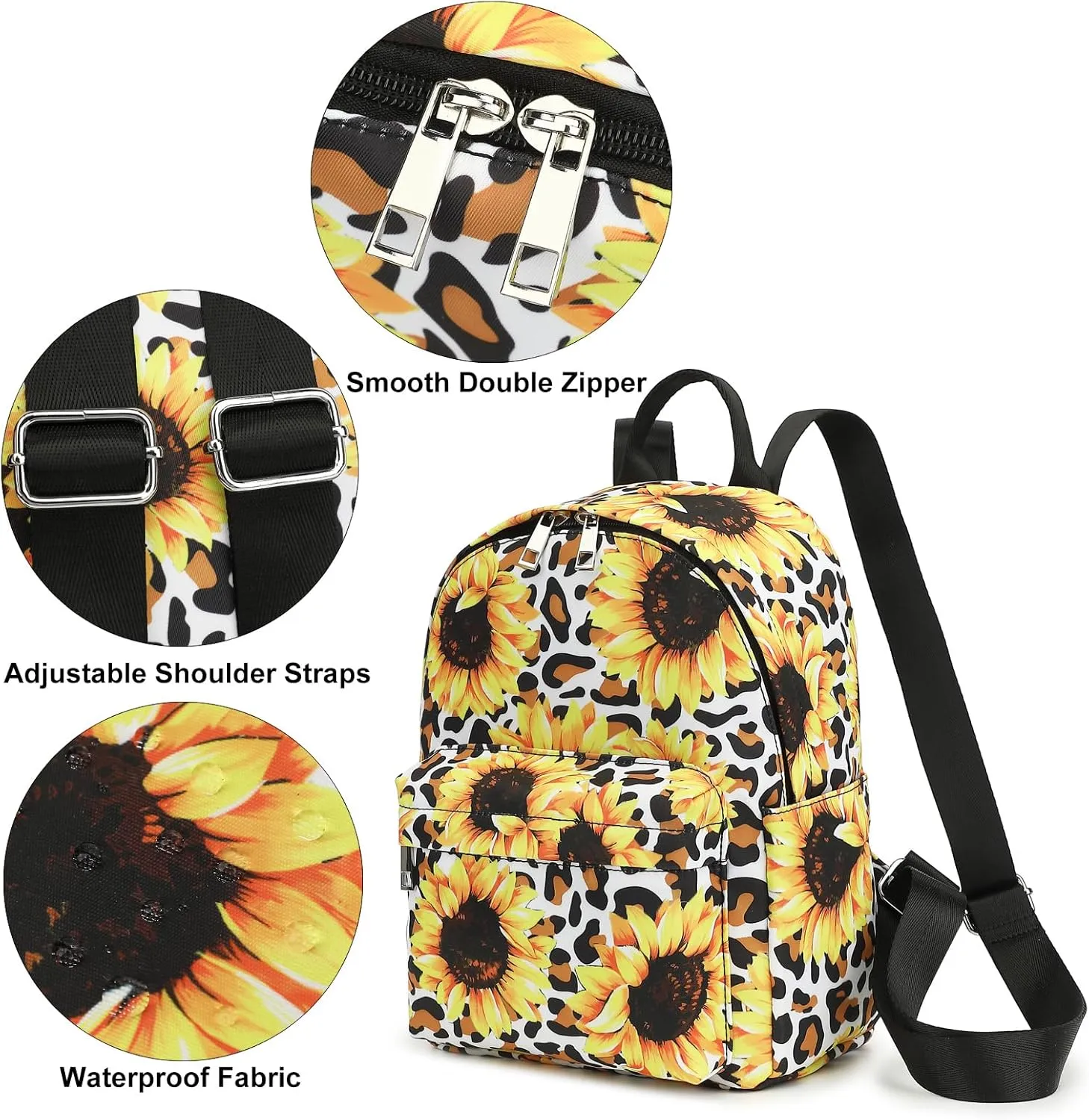 Leopard Sunflower Mini Backpack Women Girls, Small Backpack Purse for Adults Teens Kids School Travel