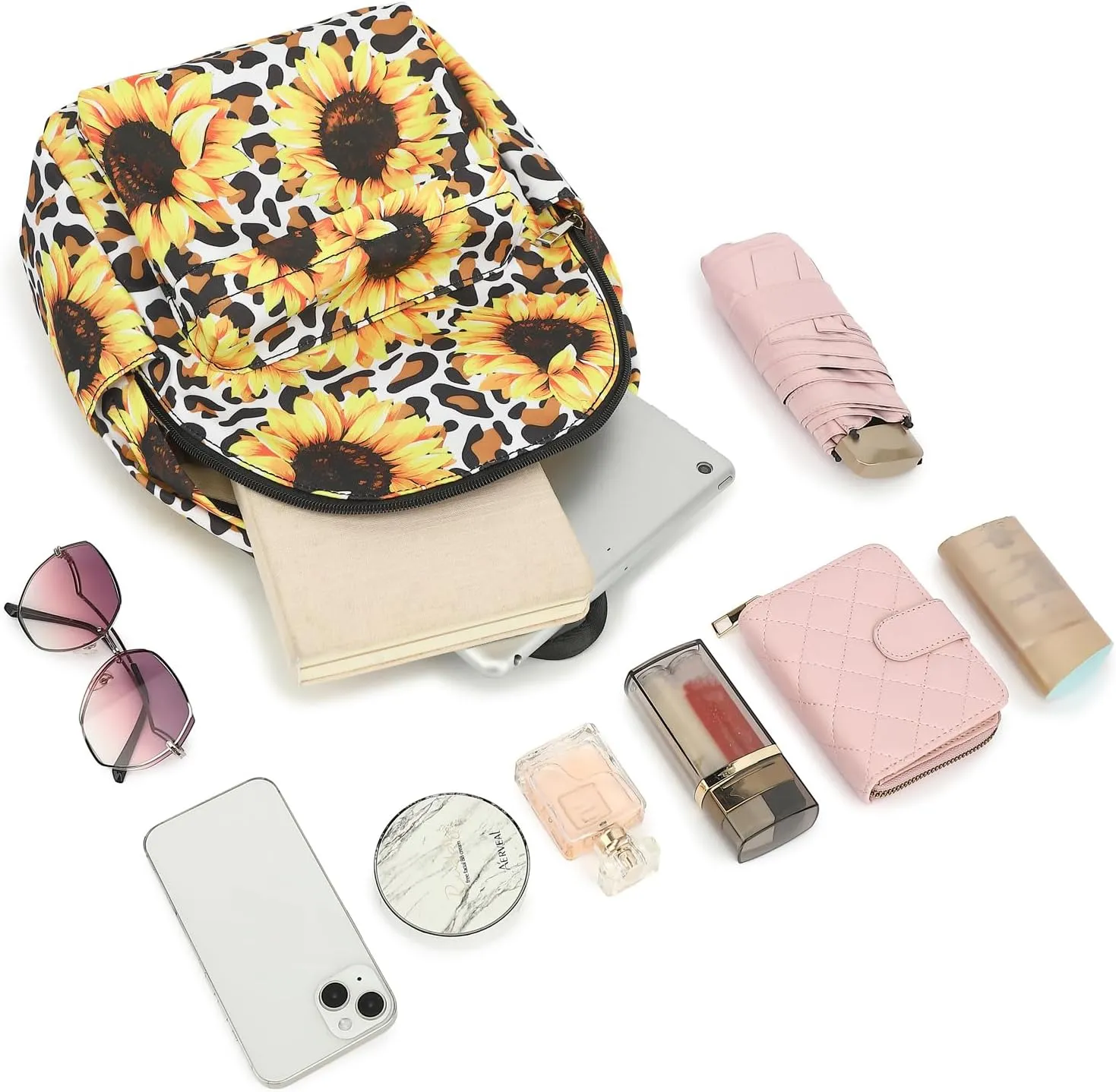 Leopard Sunflower Mini Backpack Women Girls, Small Backpack Purse for Adults Teens Kids School Travel