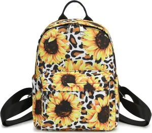 Leopard Sunflower Mini Backpack Women Girls, Small Backpack Purse for Adults Teens Kids School Travel