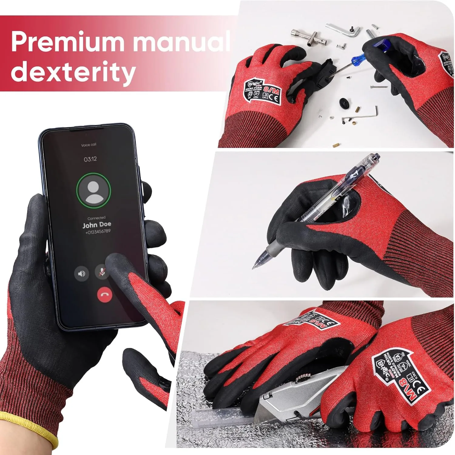 level3 Cut resistant gloves Micro Foam Nitrile Coated Touch-screen, Fiberglass-free Extreme Lightweight & Thin Red