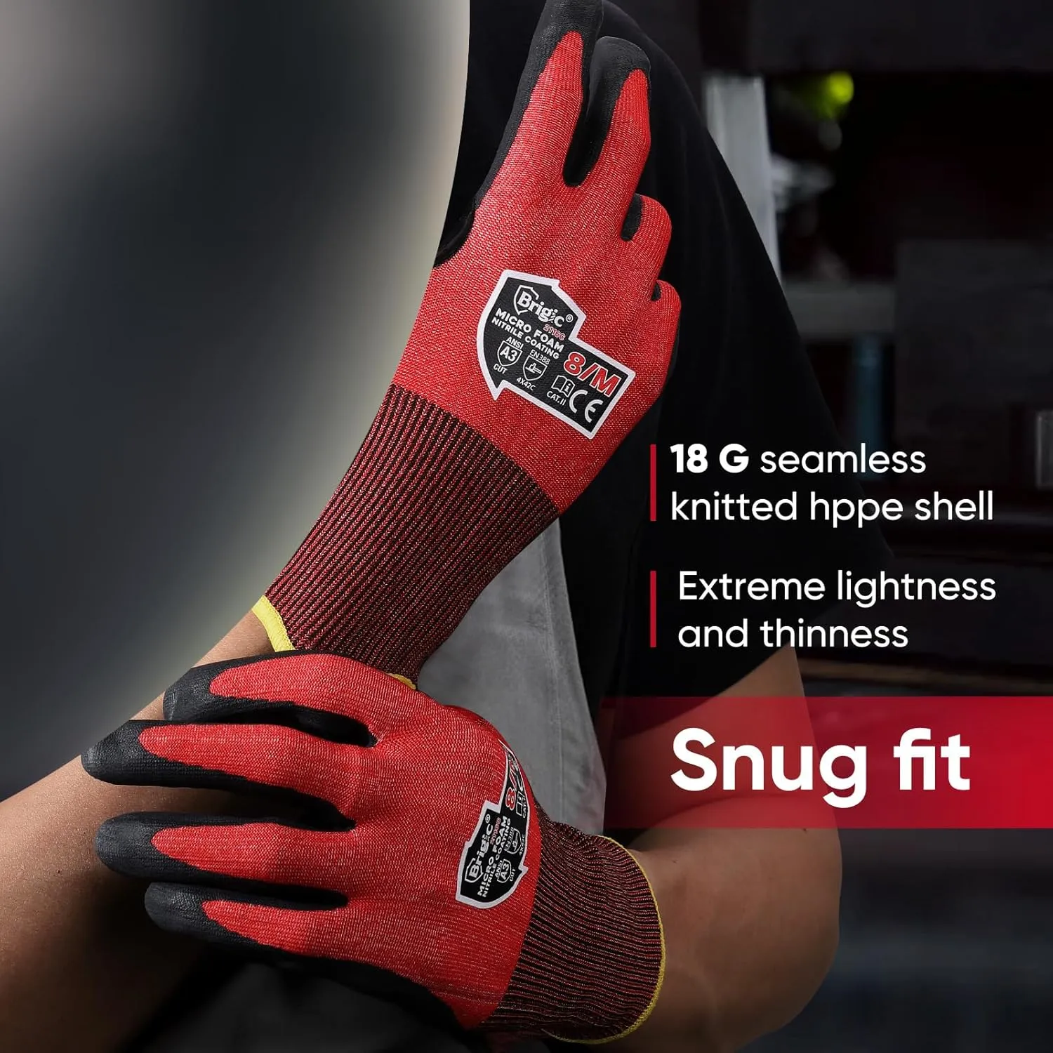 level3 Cut resistant gloves Micro Foam Nitrile Coated Touch-screen, Fiberglass-free Extreme Lightweight & Thin Red