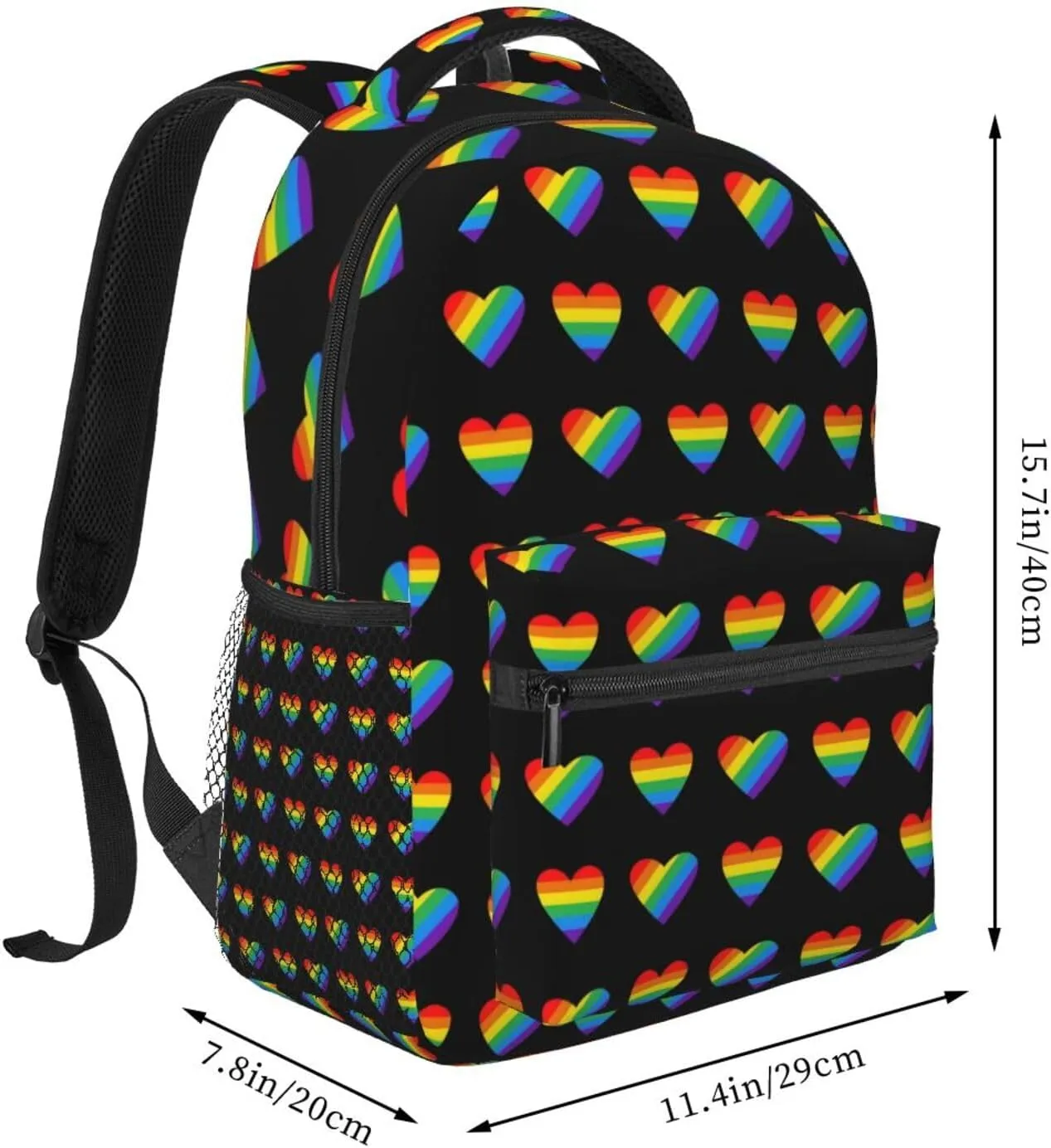 LGBT Pride Gay Love Rainbow Heart Backpack Lightweight Laptop Backpack Casual Daypack Travel Double Shoulder Bag For Women Men