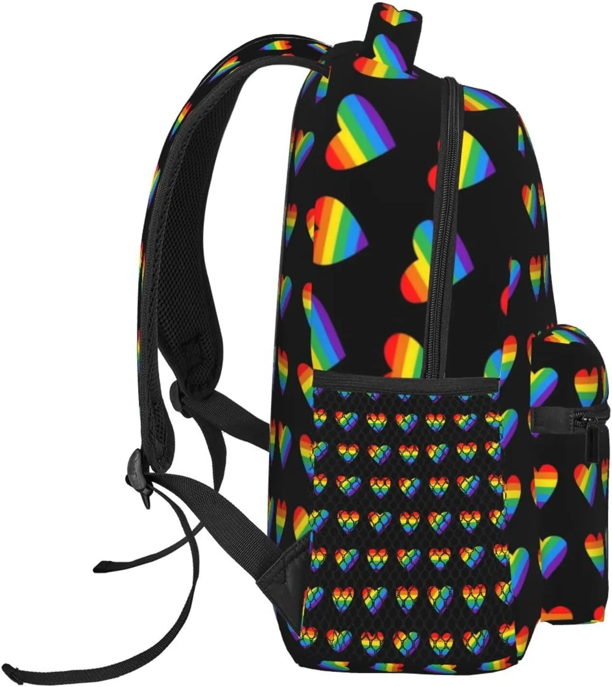 LGBT Pride Gay Love Rainbow Heart Backpack Lightweight Laptop Backpack Casual Daypack Travel Double Shoulder Bag For Women Men