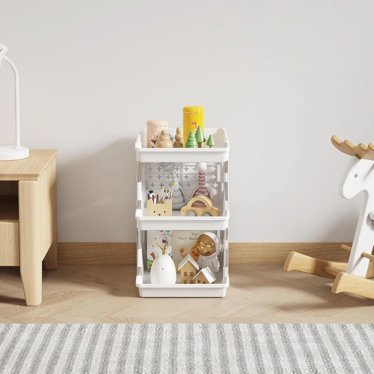 Lifewit Plastic Stackable Storage Baskets, 3 Tier Stacking Bins for Closet Wardrobe, Playroom, Kitchen and Pantry Organization, Large Capacity Multi-Functional Storage Containers Shelves, White