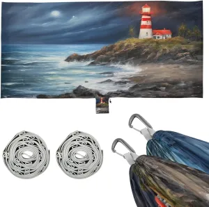 Lighthouse Camping Hammock, Single Portable Hammocks with Tree Straps & Attached Carry Bag, 330Lbs Capacity Perfect for Outside Indoor Hiking Beach Backpack Travel