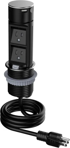 Link2Home Space Saver Pop Up Outlet, 2 Power Outlets, 2 USB Ports A/C 2.4 Amp, Splash Resistant, Overload Protection, Stainless