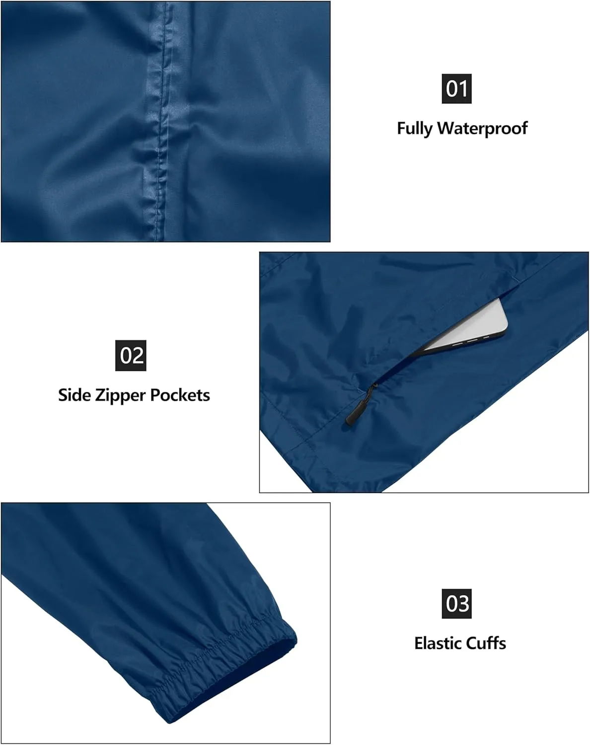 Little Donkey Andy Men's Packable Rain Jacket Windbreaker Waterproof Lightweight Rain Coat with Hood for Golf Cycling Hiking