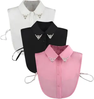 LoudSung Fake Collar Detachable Half Shirt Blouse False Collar Sets Elegant Diamond Pure Color for Women Girls 3PCS