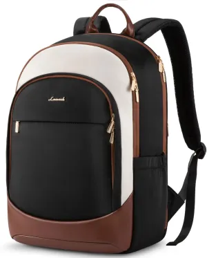 LOVEVOOK Laptop Backpack for Women, 17.3 Inch Work Backpack Purse, Large Capacity Casual Daypack, Business Computer Backpack, Travel Backpack for Nurse, Teacher, Black-White-Brown
