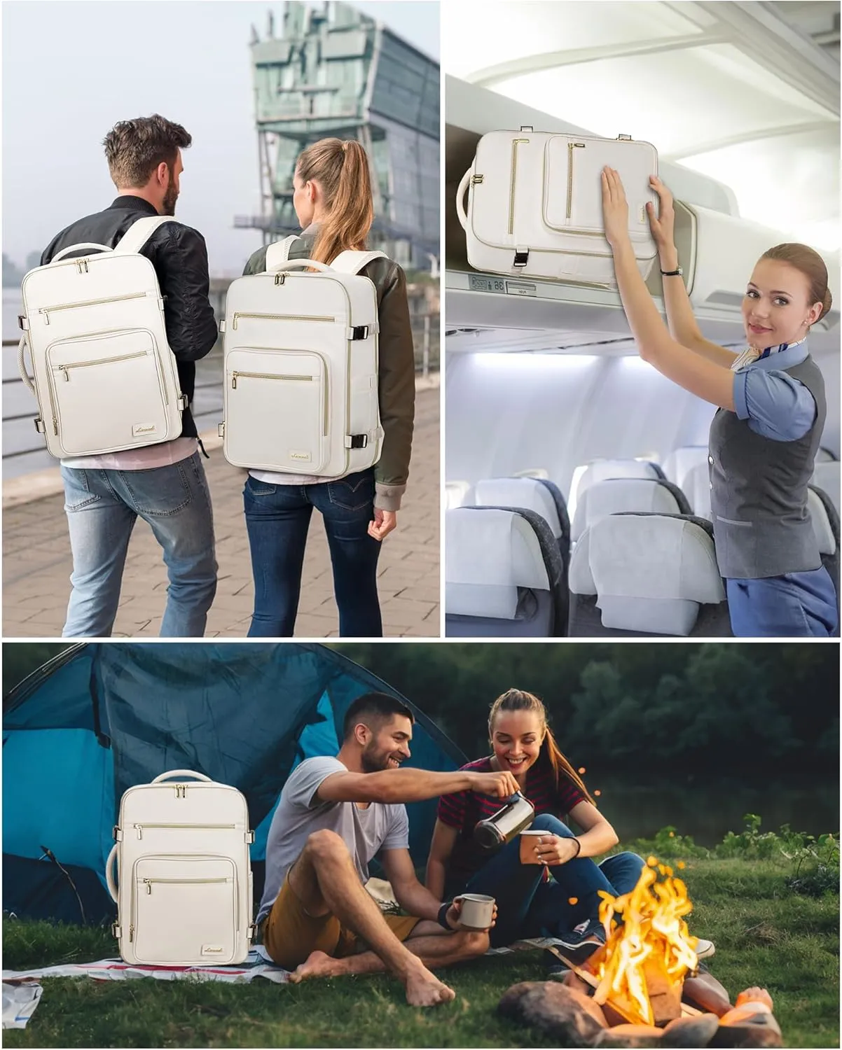 LOVEVOOK Travel Backpack For Women,40L Carry On Backpack Flight Approved,TSA Personal Item Travel Bag Fits 17 Inch Laptop,Business Weekender Overnight Daypack with Toiletry Bag and Cube,White