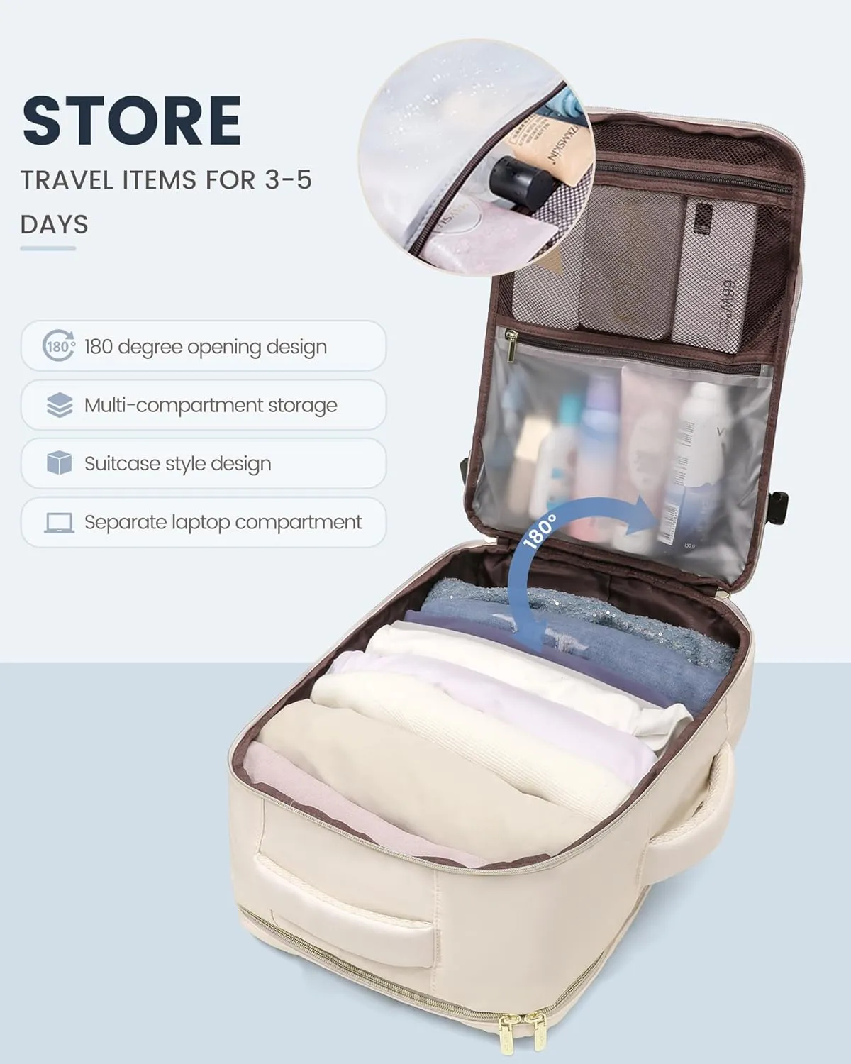 LOVEVOOK Travel Backpack For Women,40L Carry On Backpack Flight Approved,TSA Personal Item Travel Bag Fits 17 Inch Laptop,Business Weekender Overnight Daypack with Toiletry Bag and Cube,White