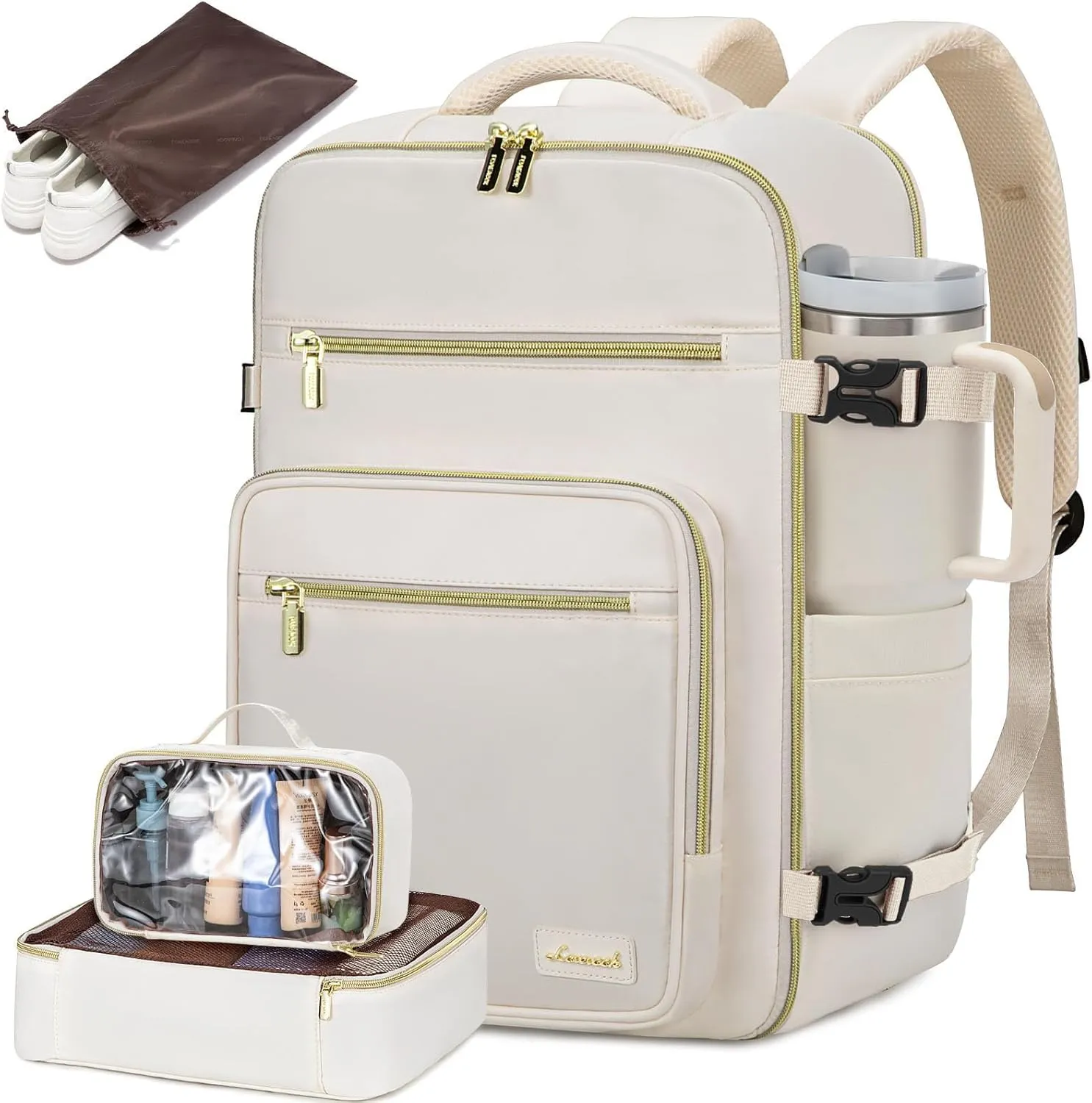 LOVEVOOK Travel Backpack For Women,40L Carry On Backpack Flight Approved,TSA Personal Item Travel Bag Fits 17 Inch Laptop,Business Weekender Overnight Daypack with Toiletry Bag and Cube,White