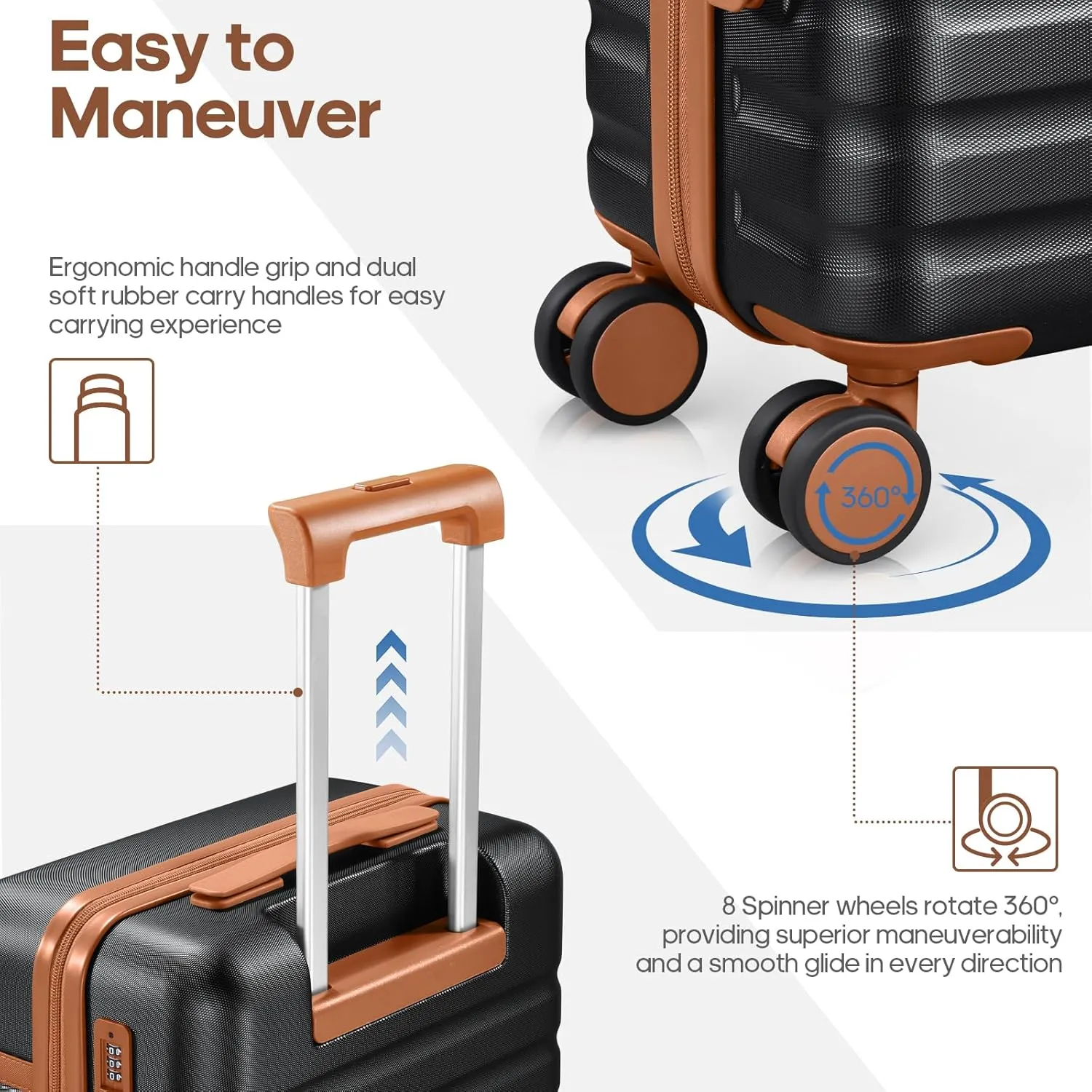 Luggage Sets 5 Piece,Polycarbonate Hardside Carry On Suitcase Set with Spinner Wheel TSA Lock, Suitcase set with Travel Bag for Women Men