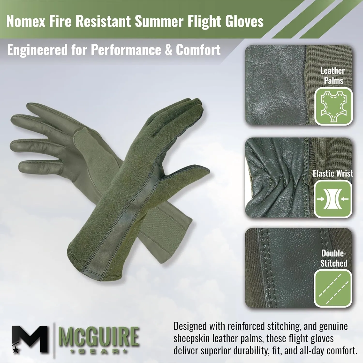 M MCGUIRE GEAR Nomex Summer Flight Gloves, Fire-Resistant Tactical Gloves for Pilots, Military, Law Enforcement & Mechanics